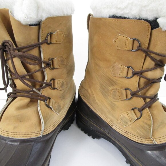 Vintage Eddie Bauer Mens Leather Shearling Lined Duck Winter Lace Up Boots 15 main image 5